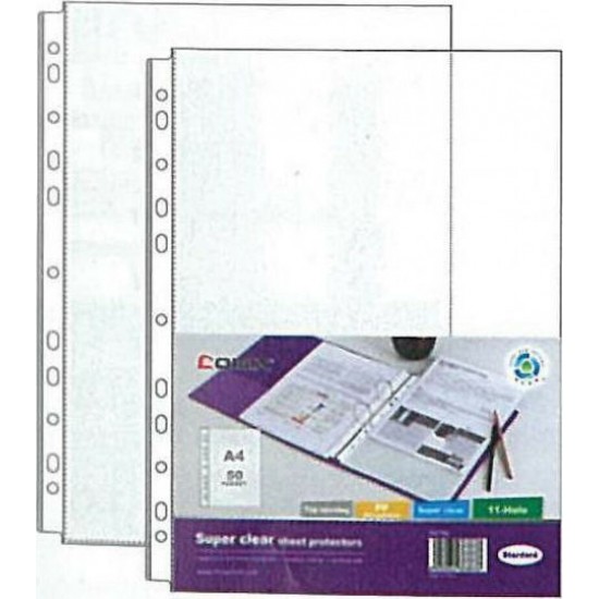 Ζελατίνες πολύτρυπες super clear πάχος 0,04mm. Α4 100τεμ.